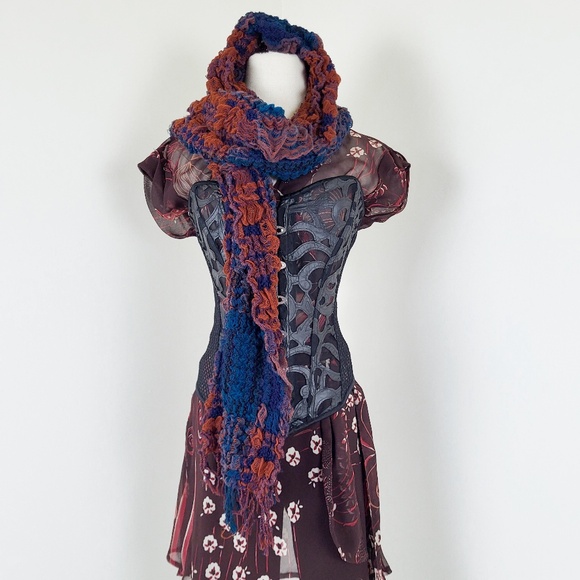 Chunky Knit Scarf Blue Navy Red Long Rectangular Large Oversized - Picture 9 of 9